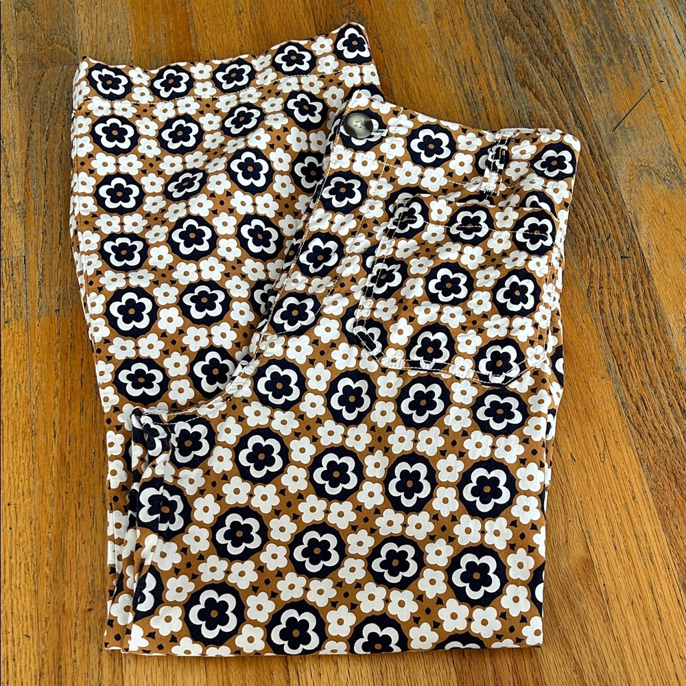 Anthropologie Maeve Colette Floral Trousers in Brown and White - size 28